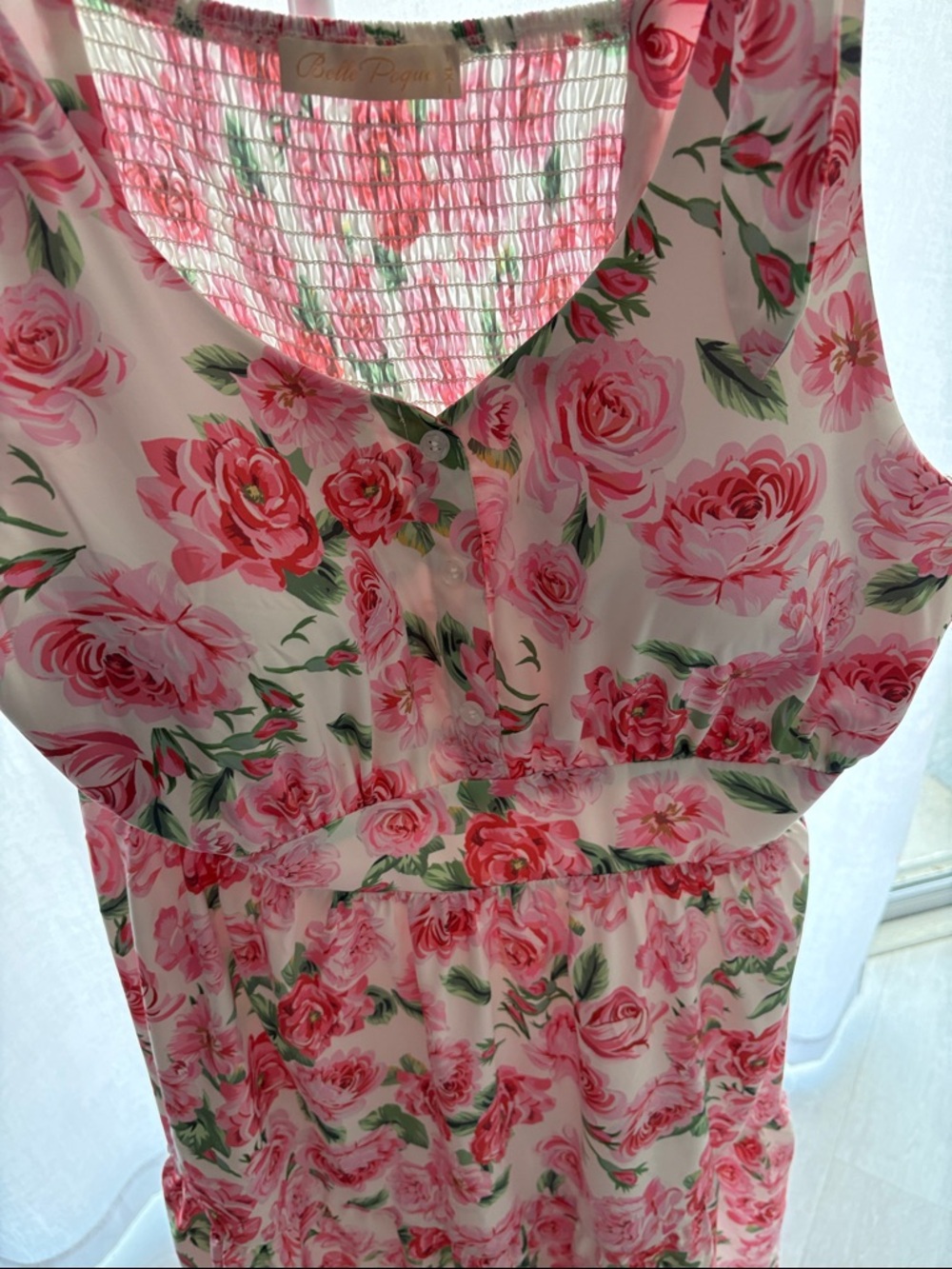 XL Belle Pogue Floral Tie-Shoulder Summer Dress - Pink Roses